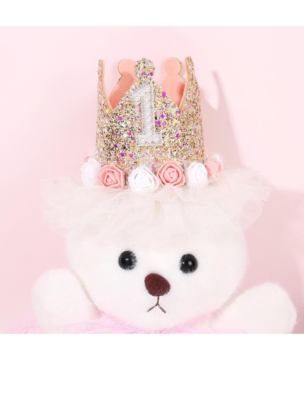 Glitter Pink First Birthday Princess Crown Headband - Picture 5 of 7